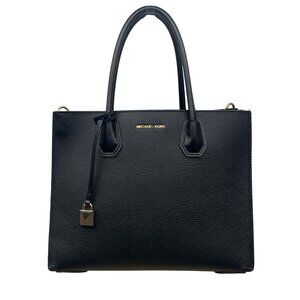 Michael Kors Black Pebbled Leather Satchel  With Gold Hardware & Charm Tote Bag